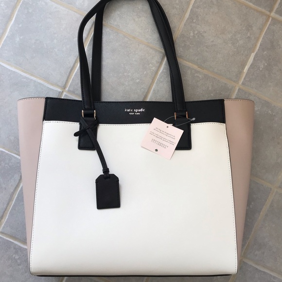 KATE SPADE CAMERON LARGE WHITE BEIGE LAPTOP TOTE - Picture 3 of 8